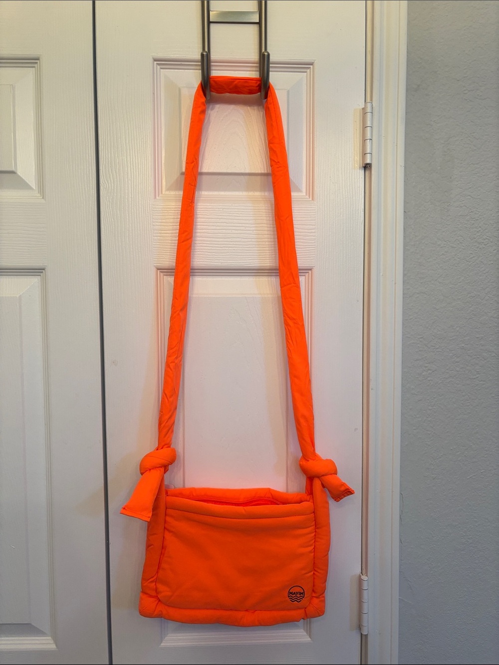 Padded Orange Crossbody Bag with Knotted Strap